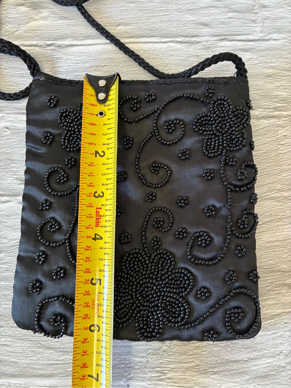 Gloria Vanderbilt Black Satin Beaded Floral Evening Bag - Picture 9 of 10